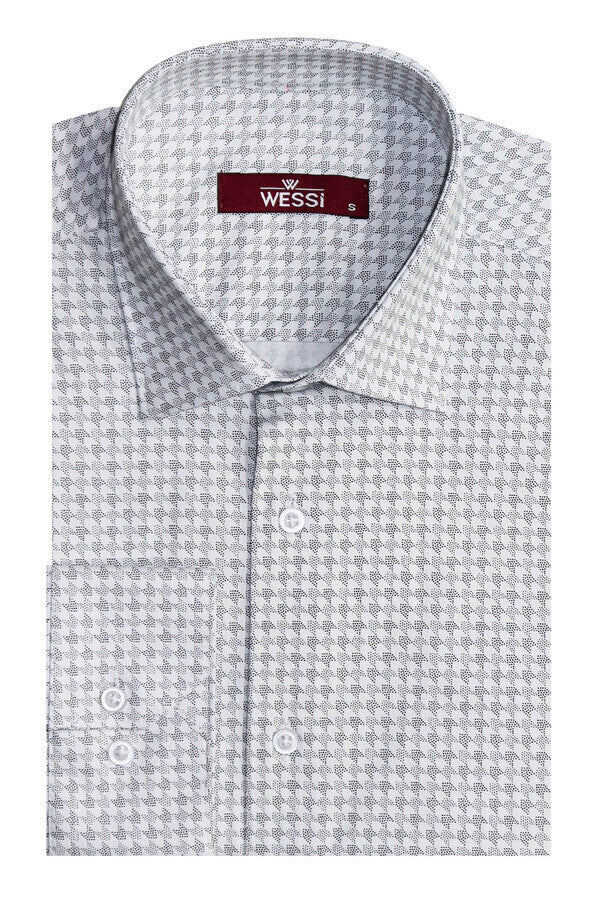 Houndstooth Desenli Slim Fit Ecru Erkek Gömlek - Wessi