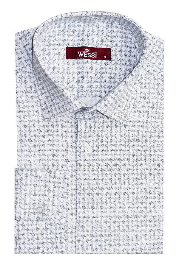 Damat Desenli Slim Fit Beyaz Erkek Gömleği - Wessi