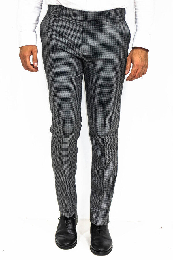Pantalones de hombre en color antracita con estampado de pata de gallo - Wessi