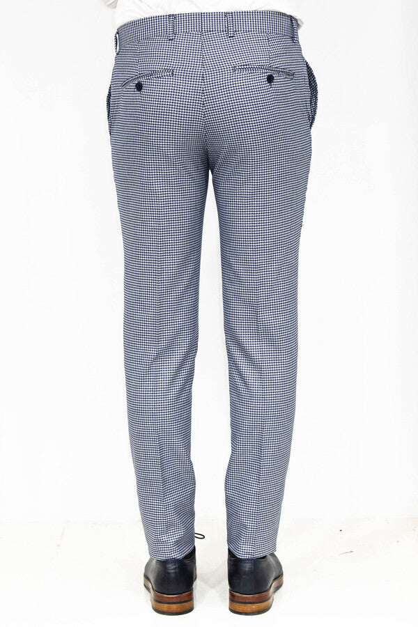Pantalones azules con estampado de pata de gallo para hombre - Wessi