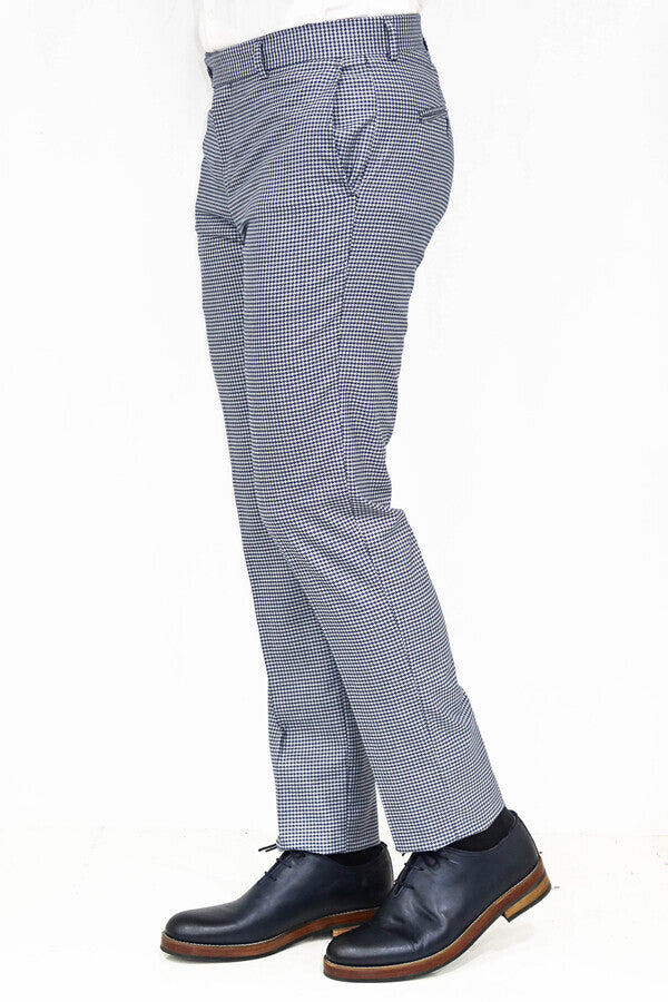 Pantalones azules con estampado de pata de gallo para hombre - Wessi