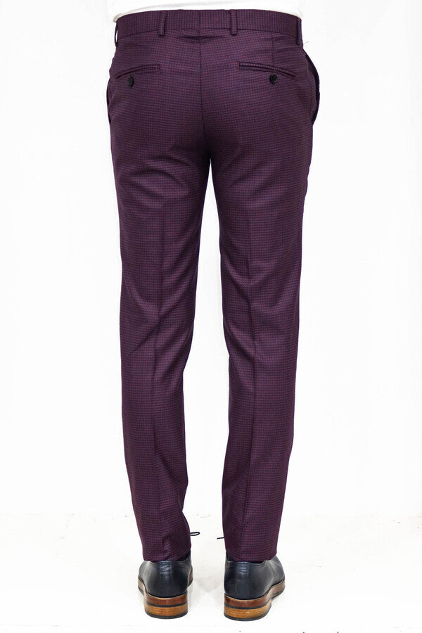 Pantalones burdeos con estampado de pata de gallo para hombre - Wessi