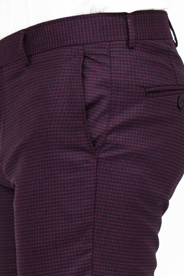 Pantalones burdeos con estampado de pata de gallo para hombre - Wessi
