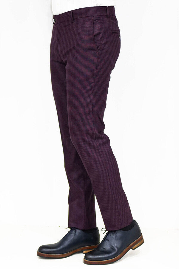 Pantalones burdeos con estampado de pata de gallo para hombre - Wessi