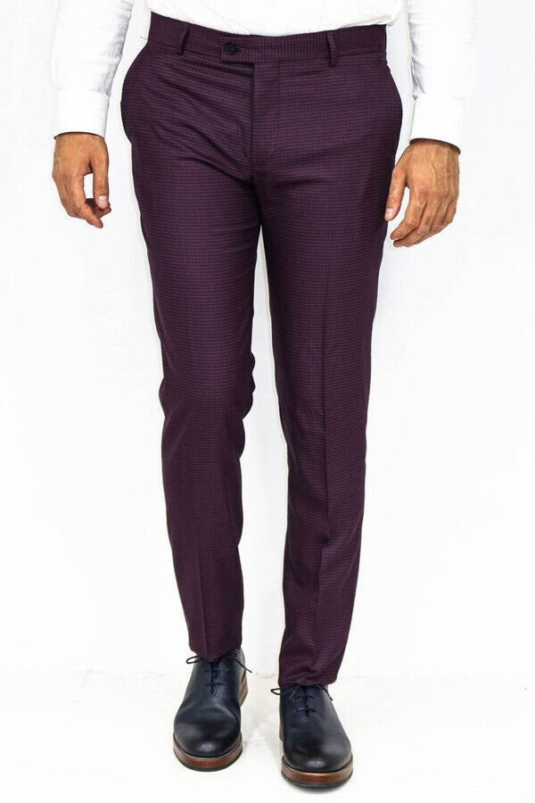 Pantalones burdeos con estampado de pata de gallo para hombre - Wessi