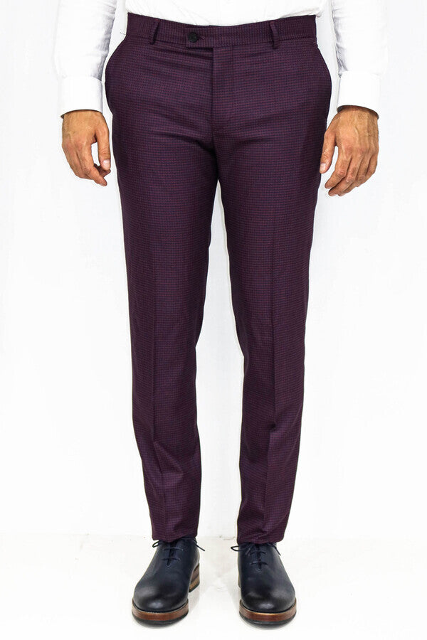 purple dress pants for men Houndstooth Patterned Burgundy Men Pants