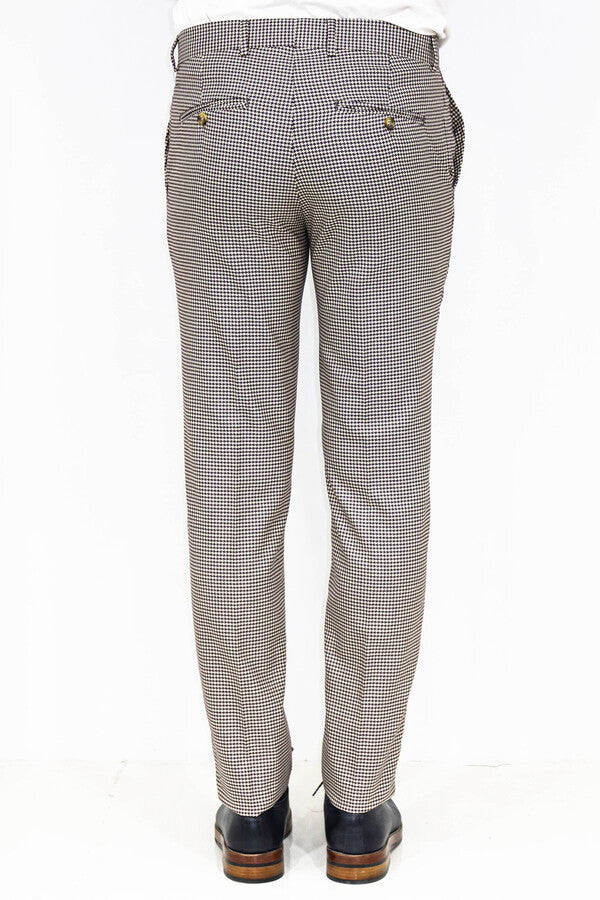 Pantalones de hombre en marrón claro con estampado de pata de gallo - Wessi