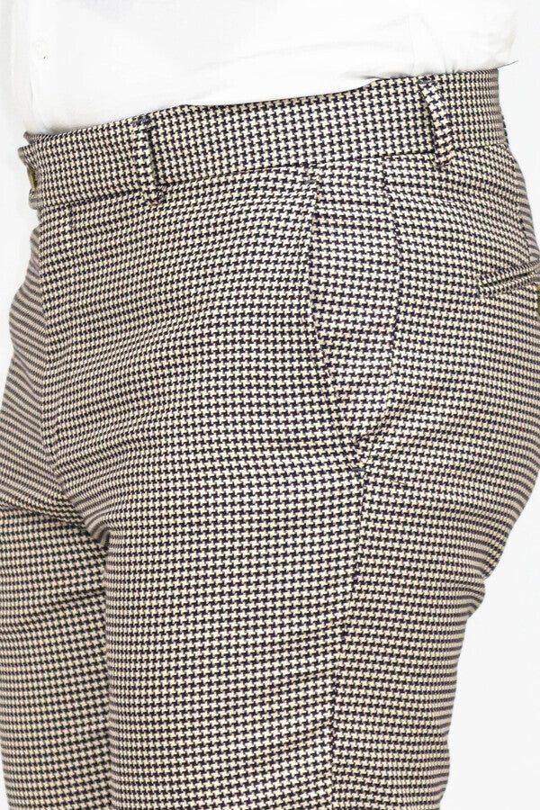 Pantalones de hombre en marrón claro con estampado de pata de gallo - Wessi