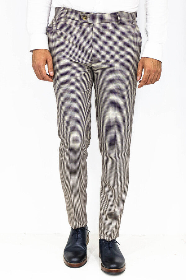 Pantalones de hombre en marrón claro con estampado de pata de gallo - Wessi