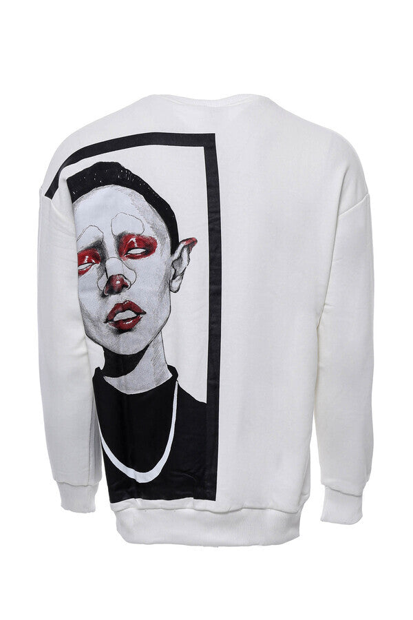 Sudadera blanca con cuello redondo y figura humana - Wessi