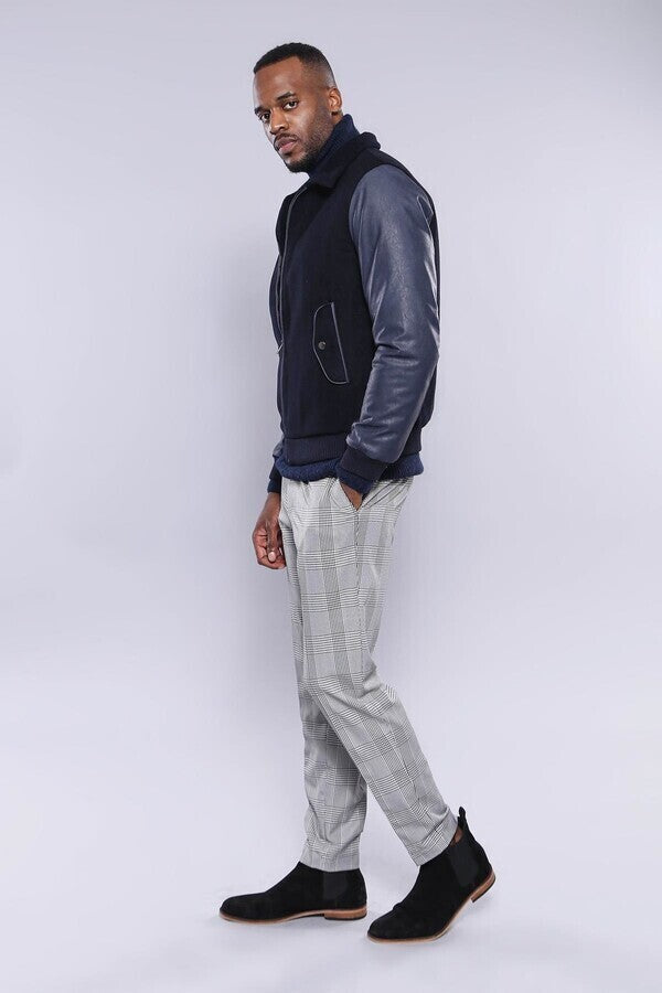 Leather Sleeve Navy Blue Cachet Coat | Wessi