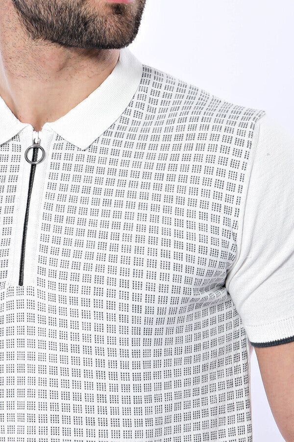 Polo de punto con cremallera y cuadros en gris claro | Wessi