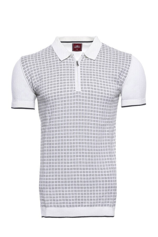Polo de punto con cremallera y cuadros en gris claro | Wessi