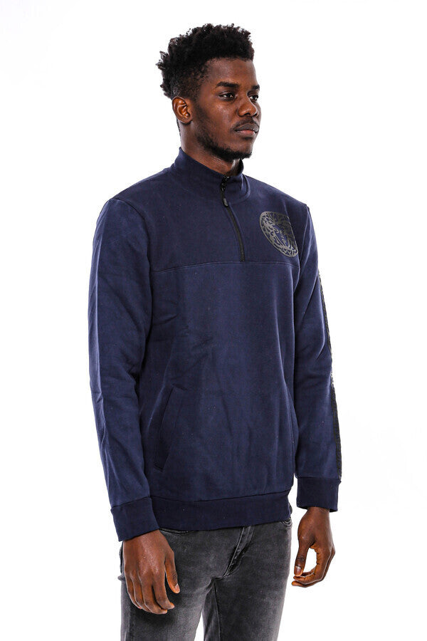 Sudadera azul marino de corte entallado y cuello mandarín - Wessi