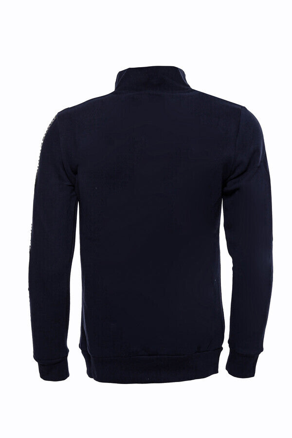 Sudadera azul marino de corte entallado y cuello mandarín - Wessi
