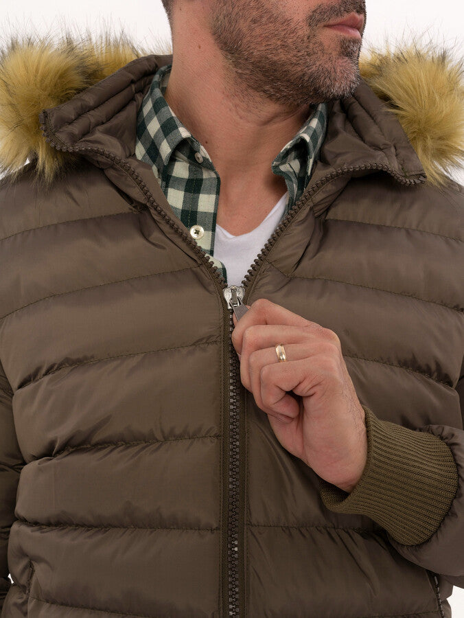 Men's Brown Down coat with Fur | Wessi