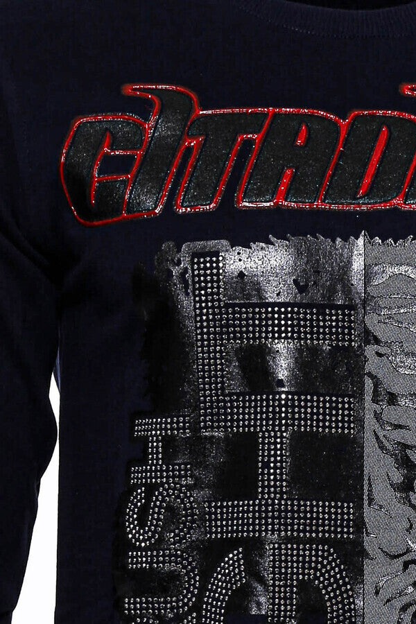 Sudadera ajustada con estampado azul marino - Wessi