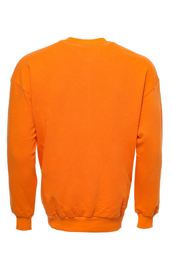 Sudadera naranja con cuello circular y estampado de gato - Wessi