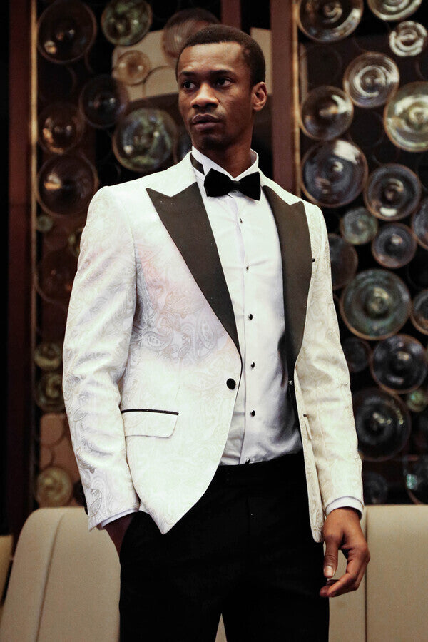 Jacquard Smoking Azul Pantalon Negro Esmoquin Blanco De Jacquard