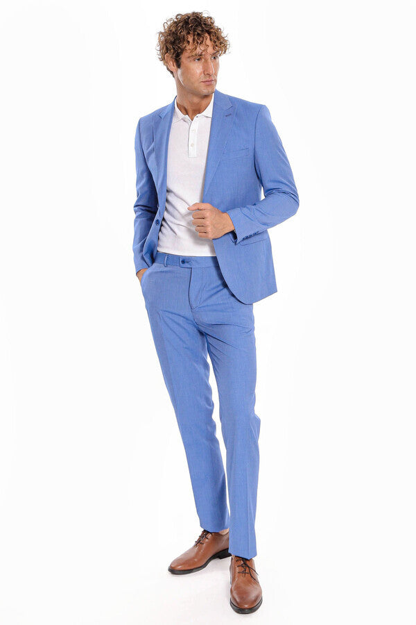 Traje de hombre azul claro de corte entallado de 2 piezas con estampado - Wessi