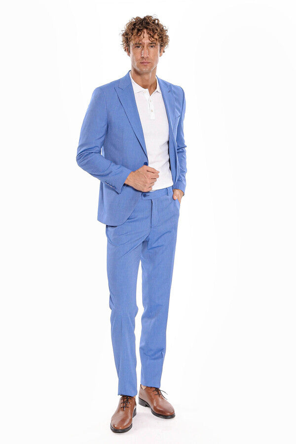 Traje de hombre azul claro de corte entallado de 2 piezas con estampado - Wessi