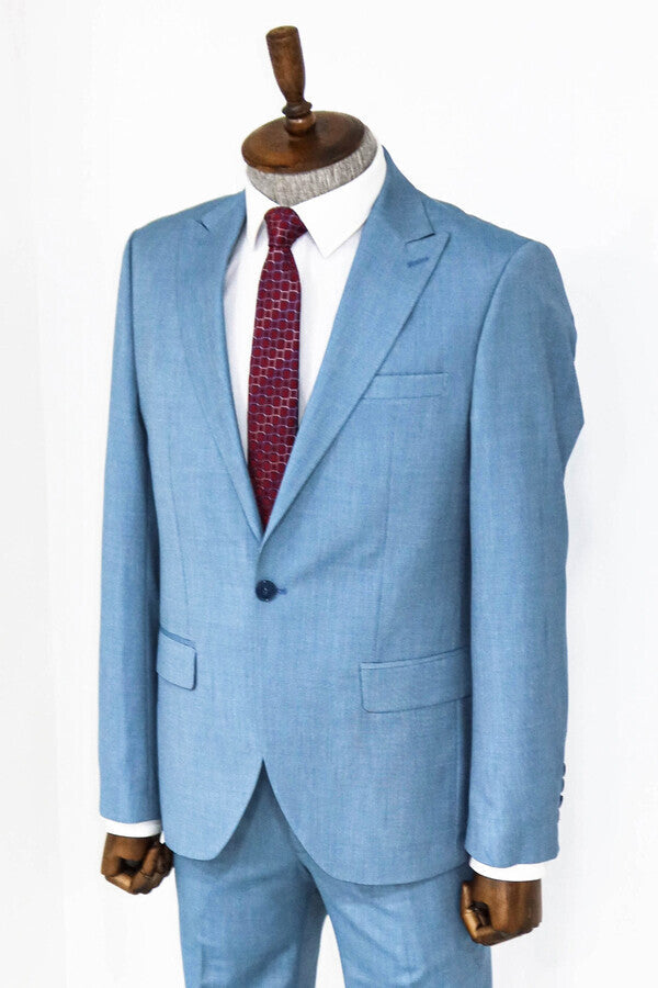 Desenli 2 Parça Slim Fit Yağ Yeşili Erkek Takım Elbise - Wessi