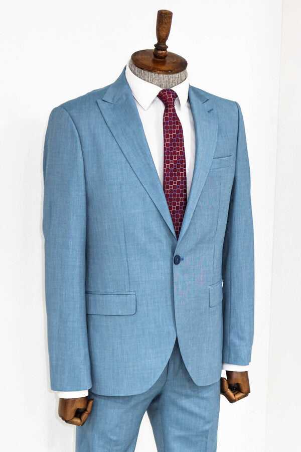 Desenli 2 Parça Slim Fit Yağ Yeşili Erkek Takım Elbise - Wessi