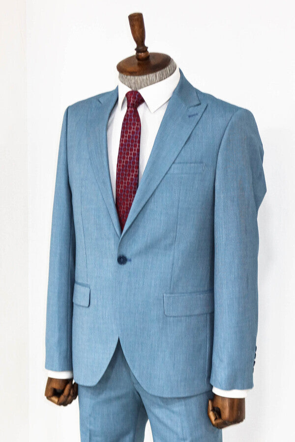 Desenli 2 Parça Slim Fit Yağ Yeşili Erkek Takım Elbise - Wessi