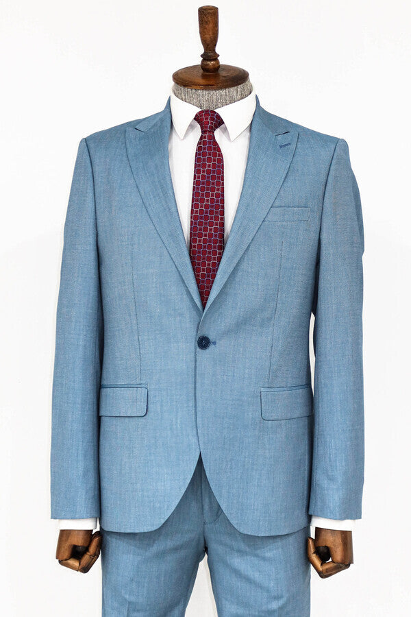 Desenli 2 Parça Slim Fit Yağ Yeşili Erkek Takım Elbise - Wessi