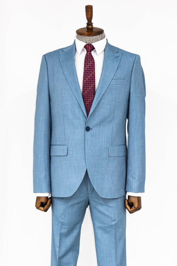 Desenli 2 Parça Slim Fit Yağ Yeşili Erkek Takım Elbise - Wessi