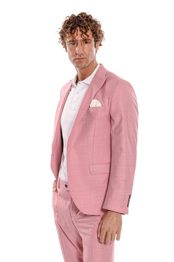 Traje de hombre entallado de 2 piezas estampado en color rosa - Wessi