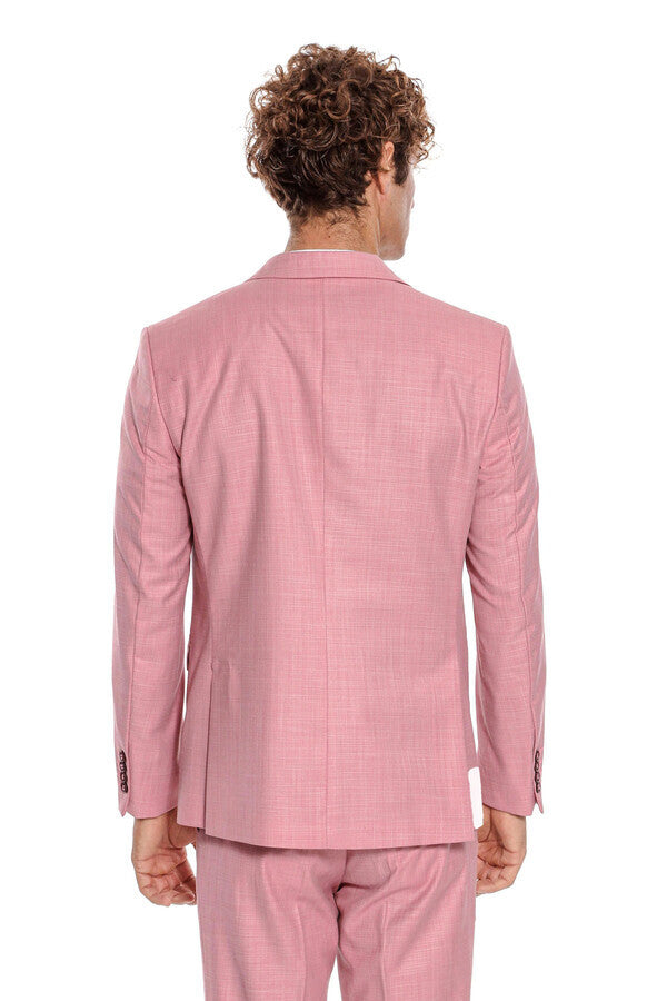 Traje de hombre entallado de 2 piezas estampado en color rosa - Wessi