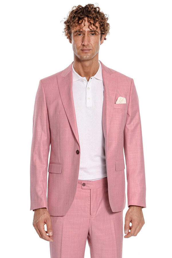 Traje de hombre entallado de 2 piezas estampado en color rosa - Wessi