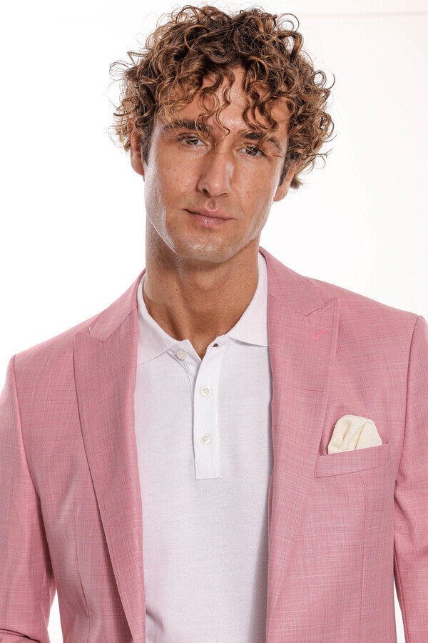 Traje de hombre entallado de 2 piezas estampado en color rosa - Wessi