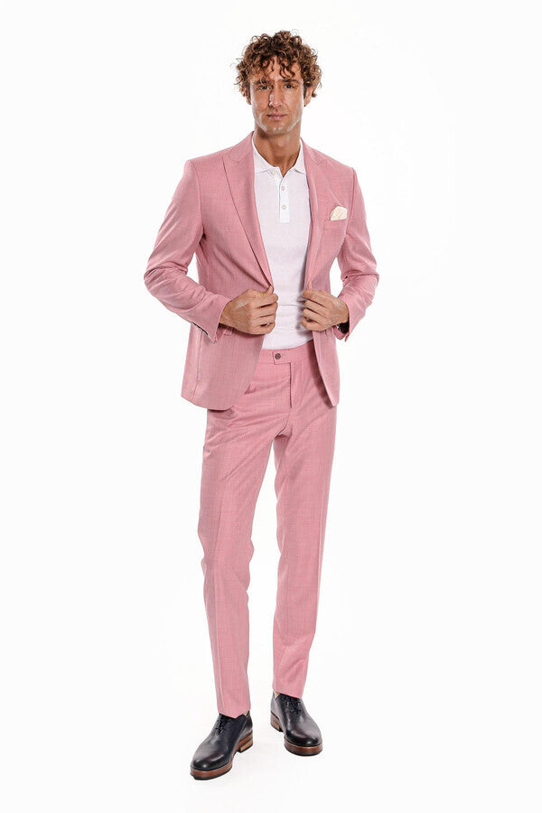 Traje de hombre entallado de 2 piezas estampado en color rosa - Wessi