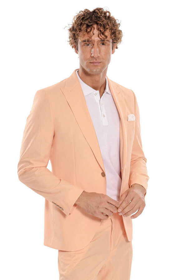 Traje de hombre entallado de 2 piezas estampado en amarillo - Wessi