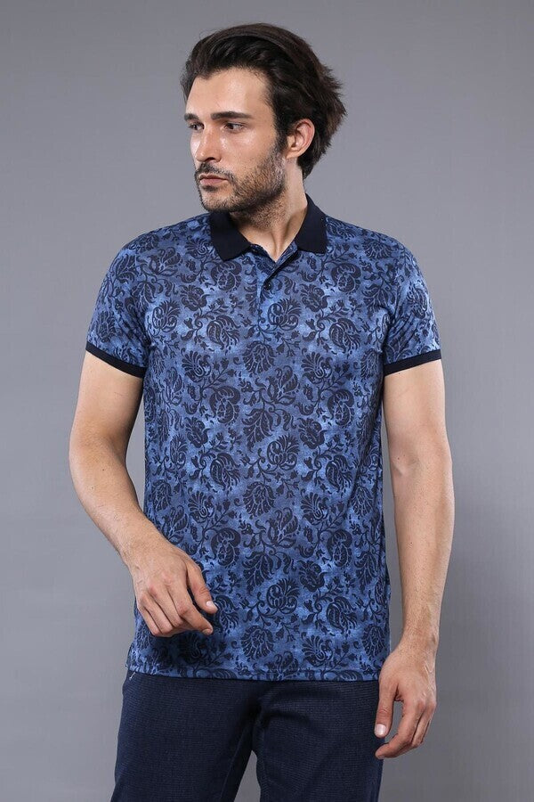 Desenli Mavi Polo Tişört | Batı