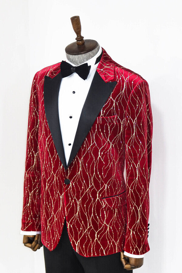 Blazer estampado burdeos para hombre para fiesta de graduación - Wessi