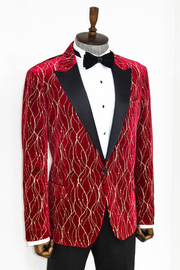 Blazer estampado burdeos para hombre para fiesta de graduación - Wessi