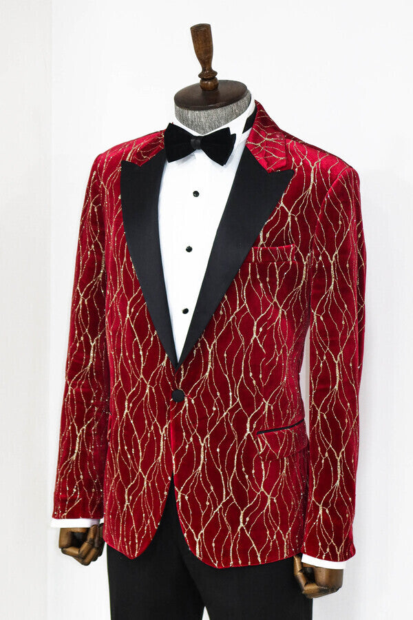 Blazer estampado burdeos para hombre para fiesta de graduación - Wessi