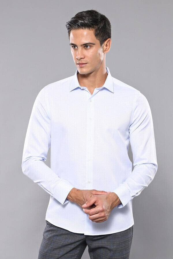 Patterned Casual Baby Blue Shirt | Wessi