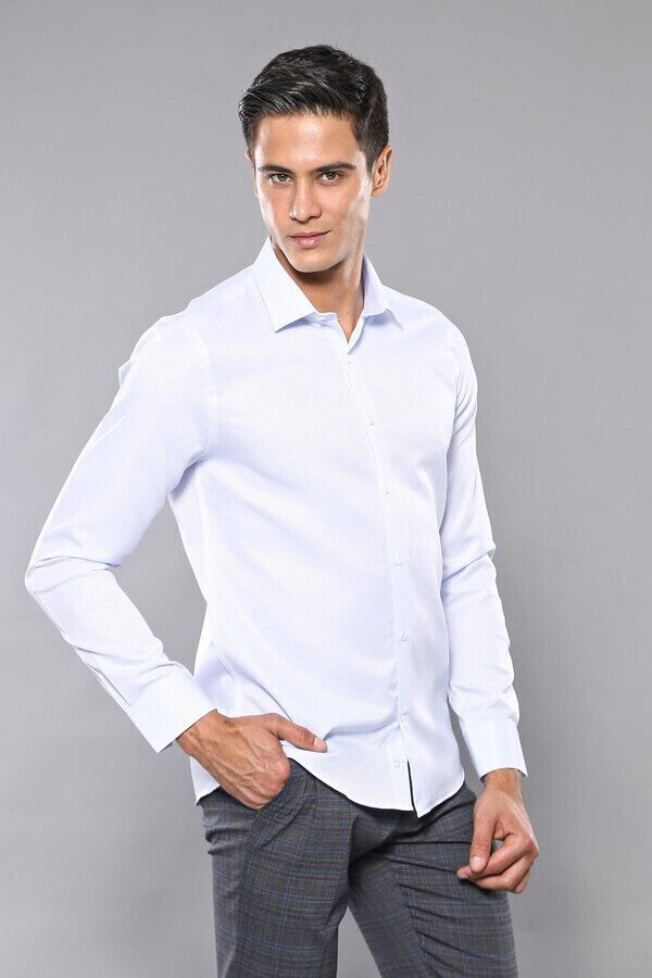 Patterned Casual Baby Blue Shirt | Wessi