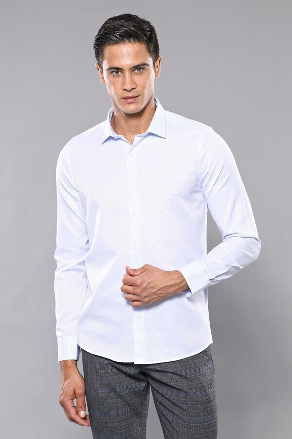Patterned Casual Baby Blue Shirt | Wessi