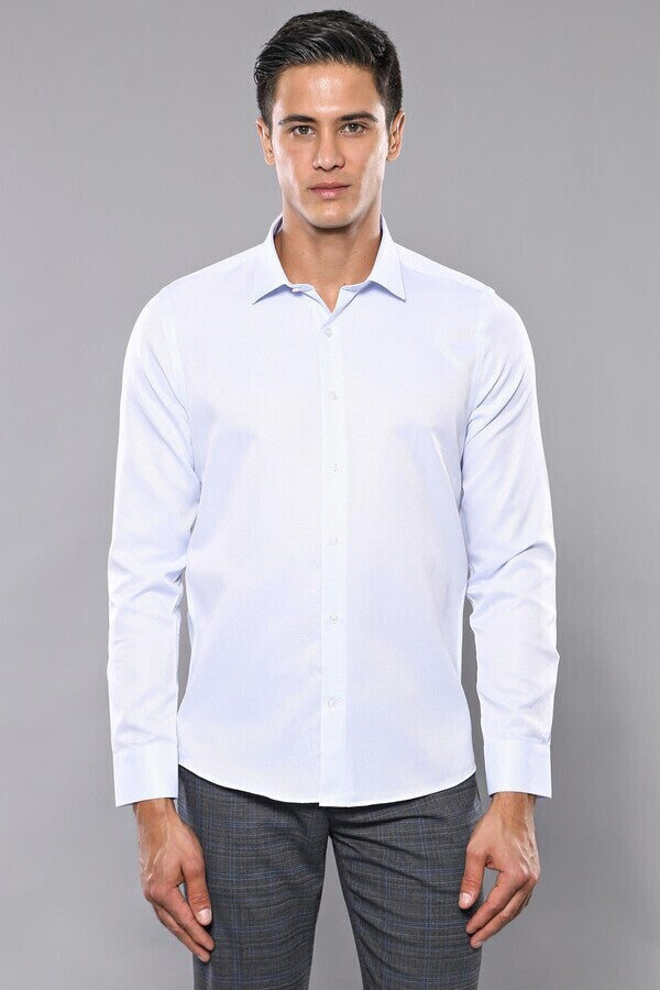 Patterned Casual Baby Blue Shirt | Wessi