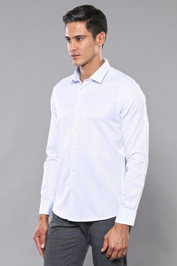 Patterned Casual Baby Blue Shirt | Wessi
