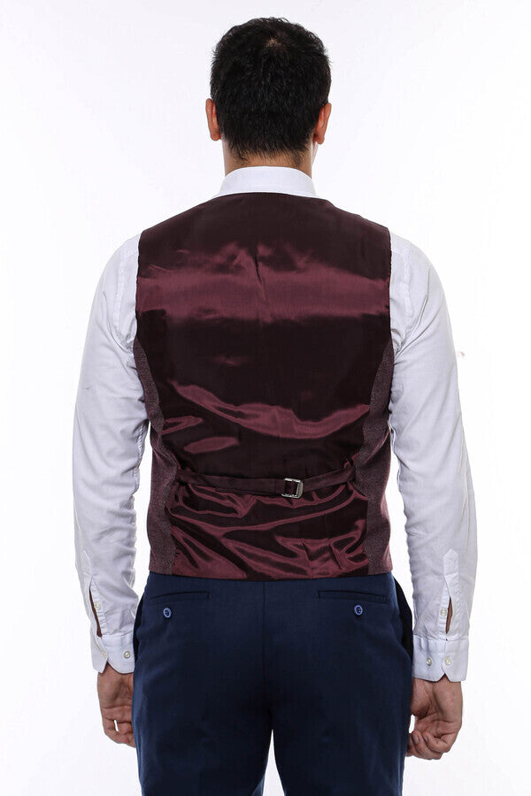 Chaleco estampado de color marrón oscuro con cuello en V - Wessi