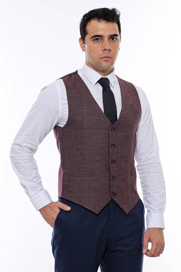 Chaleco estampado de color marrón oscuro con cuello en V - Wessi