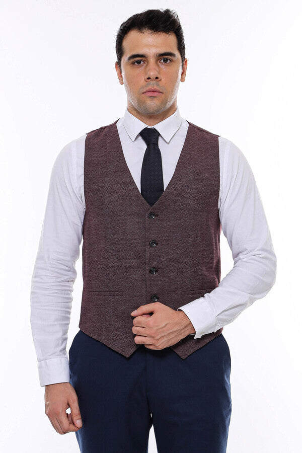 Chaleco estampado de color marrón oscuro con cuello en V - Wessi