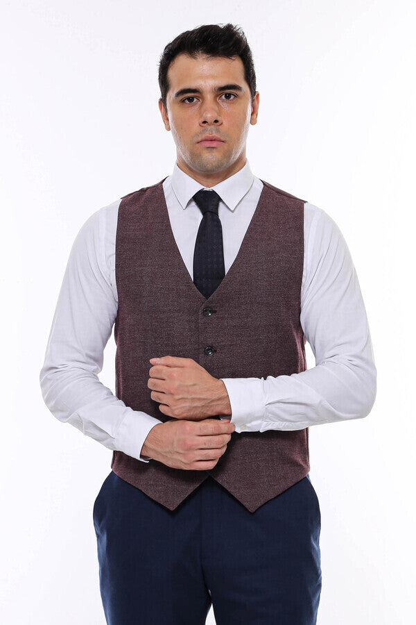 Chaleco estampado de color marrón oscuro con cuello en V - Wessi