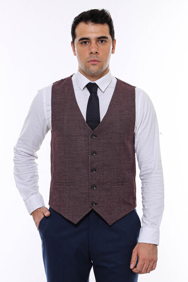 Chaleco estampado de color marrón oscuro con cuello en V - Wessi